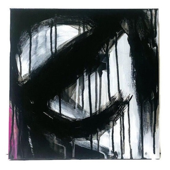Black and White Painting Modern Abstract Artwork Handmade 12"x12" Home Wall Art
